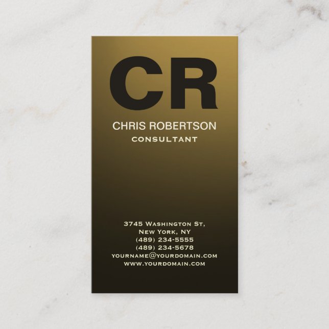 Monogram Gold Yellow Brown Effect Business Card (Front)