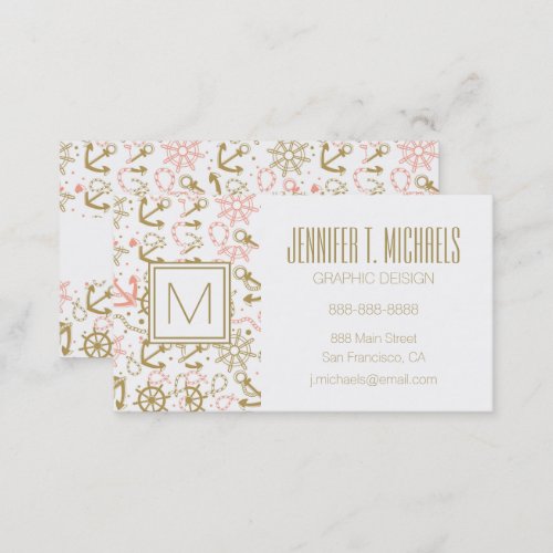 Monogram Golden Anchor Pattern Business Card