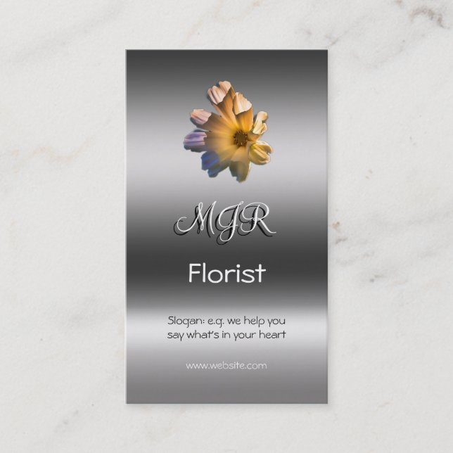 Monogram, Golden Cosmos Florist, metallic-effect Business Card (Front)
