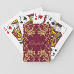 Monogram Golden Damask On Dark Red Playing Cards at Zazzle