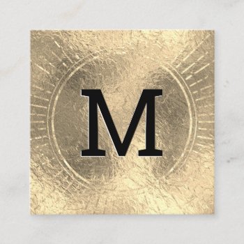 Monogram | Golden Foil| Black Marble Square Business Card by lovely_businesscards at Zazzle