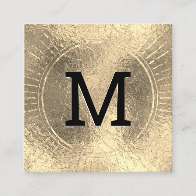 Monogram | Golden Foil| Black Marble Square Business Card (Front)