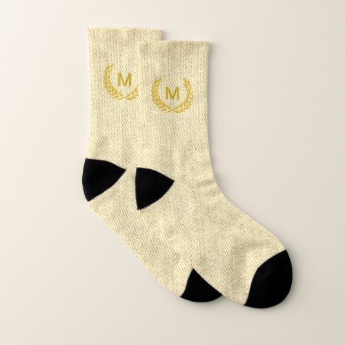 Monogram  Golden Laurel on Faded Sand Socks