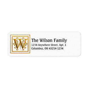 Monogram Golden Letter W Elegant Address Labels