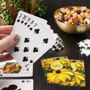 Monogram Golden Rudbeckia Black Eyed Susan Flowers Poker Cards