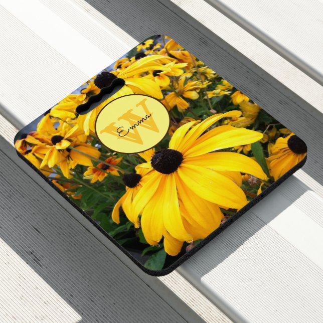 Monogram Golden Rudbeckia Black Eyed Susan Flowers Seat Cushion (In Situ)