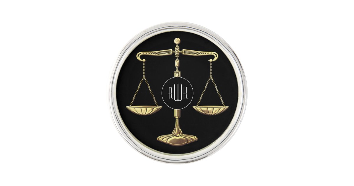 Monogram Golden Scales of Justice Lapel Pin Zazzle