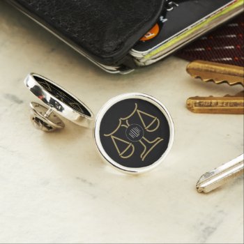 Monogram | Golden Scales Of Justice Lapel Pin by wierka at Zazzle