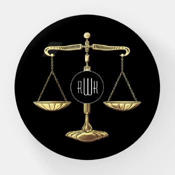 Monogram | Golden Scales Of Justice Paperweight by wierka at Zazzle
