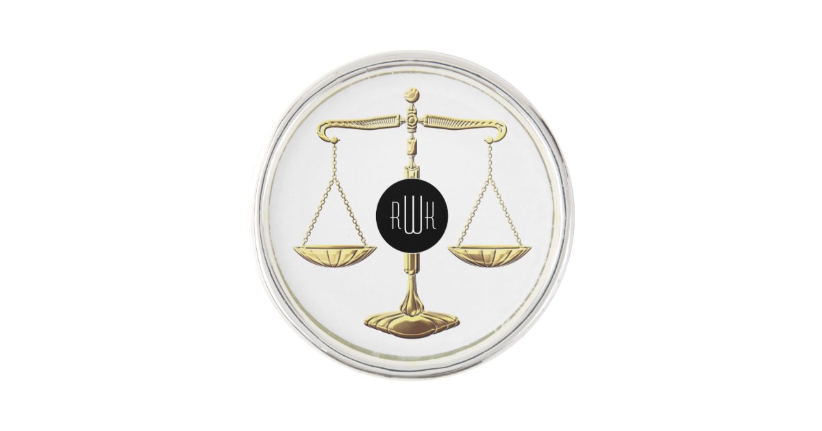 Monogram Golden Scales of Justice Pin Zazzle