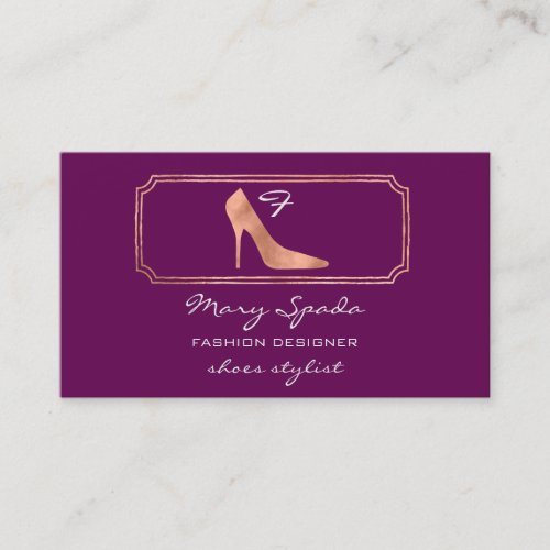 Monogram Golden Shoes Heels Logo Shop QR Purple Business Card