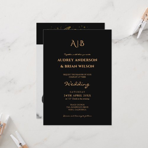 Monogram Golden Typography Photo Wedding Invitation
