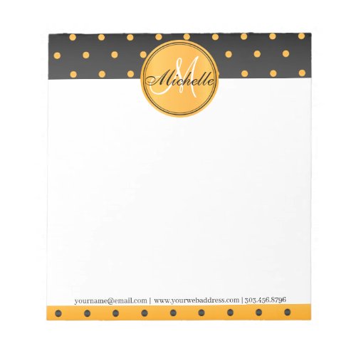 Monogram Golden Yellow and Black Polka Dots Notepa Notepad