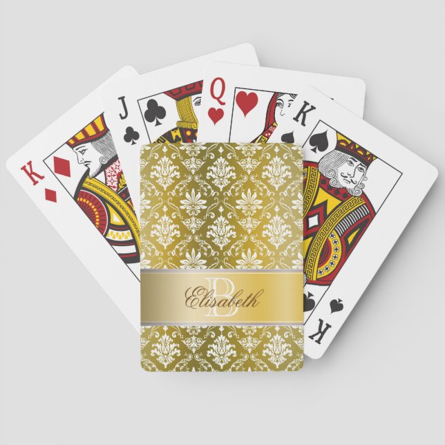 Monogram Golden/Yellow Damask Poker Cards (Back)