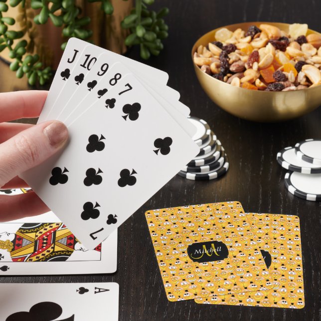 Monogram Golden Yellow 😀 Emoji Design Poker Cards (In Situ)