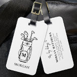 Monogram Golf Bag Luggage Tag<br><div class="desc">This elegant monogram golf bag or luggage tag features a simple black and white outline of a golf bag filled with clubs. The design includes a classic serif font initial monogram on the bag, blending seamlessly into the overall look. Below the monogram, the full name is displayed in a matching...</div>