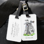 Monogram Golf Bag Luggage Tag<br><div class="desc">This elegant monogram golf bag or luggage tag features a stylish gray watercolor golf bag filled with clubs, surrounded by a touch of green grass. The design incorporates a simple serif font initial monogram on the bag, blending seamlessly into the overall design. Below the monogram, the full name is displayed...</div>