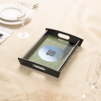 Monogram Golf Ball On Green Close-up Photo Serving Tray by Scotts_Barn at Zazzle