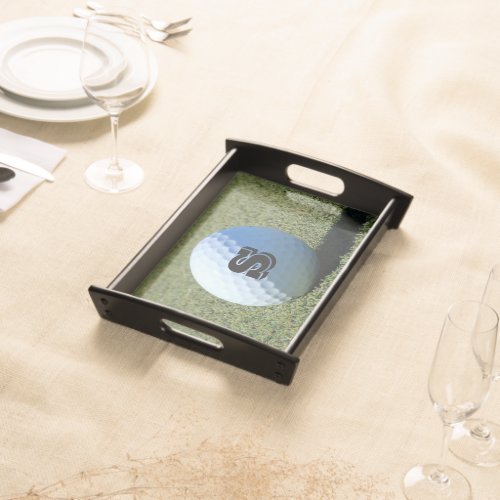 Monogram Golf Ball on Green close_up photo Serving Tray