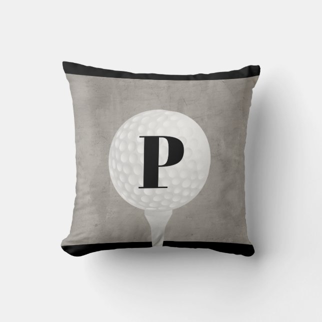 monogram golf ball pillow design distressed gray (Front)