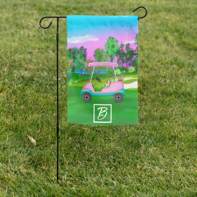 Monogram Golf Cart  Cute Cavalier King Charles  Garden Flag (In SItu)