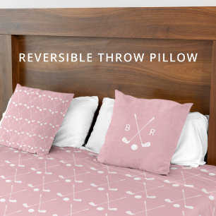 Monogram Golf Club Pattern Pink Reversible Modern Throw Pillow
