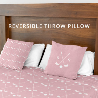Monogram Golf Club Pattern Pink Reversible Modern Throw Pillow