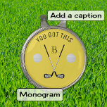 Monogram Golf Clubs And Balls Custom Text Yellow Golf Hat Clip at Zazzle