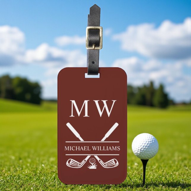 Monogram Golf Clubs Burgundy Personalized  Luggage Tag (Creator Uploaded)