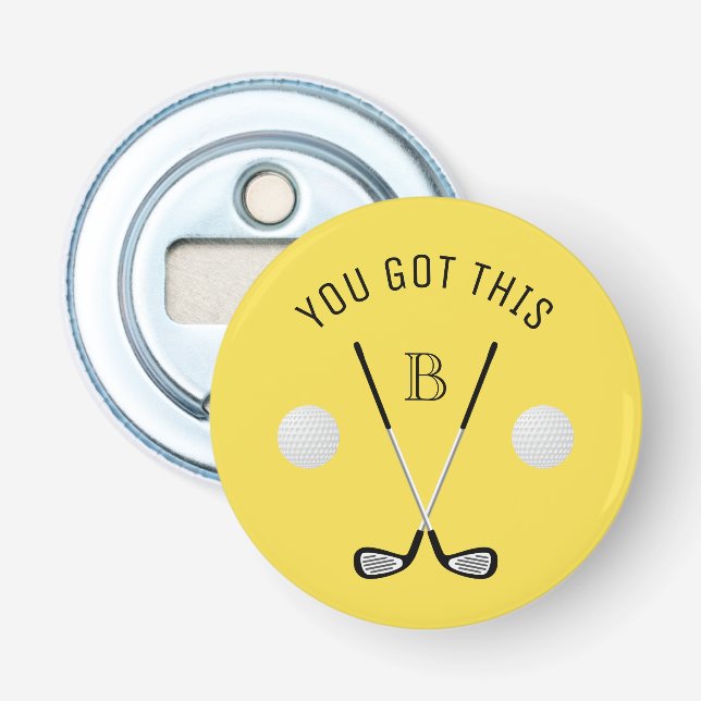 Monogram golf clubs custom text bottle opener (Front)