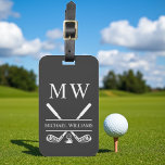 Monogram Golf Clubs Grey Personalized  Luggage Luggage Tag<br><div class="desc">Travel with confidence using this grey monogram golf clubs personalized luggage tag. Designed with crossed golf clubs, a golf ball detail, and your initials, this tag offers a modern yet timeless look. The versatile grey background complements any luggage style while keeping your contact details easy to read. Perfect for golfers,...</div>