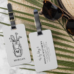 Monogram Golf Luggage Tag<br><div class="desc">This elegant monogram golf bag or luggage tag features a simple black and white outline of a golf bag filled with clubs on a light gray background. The design includes a classic serif font initial monogram on the bag, blending seamlessly into the overall look. Below the monogram, the full name...</div>