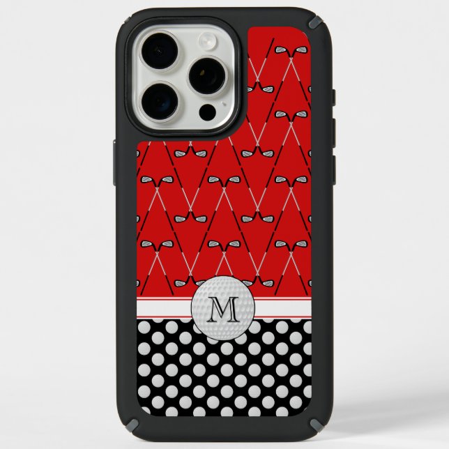 Monogram golf patterns red black speck iPhone case (Front)