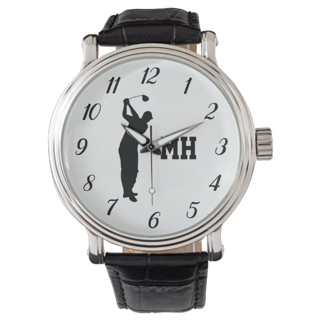 Monogram Golfer Black Golf Elegant Modern Watch (Front)
