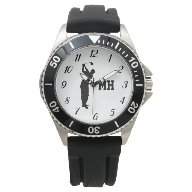 Monogram Golfer Black Golf Elegant Modern Watch (Front)
