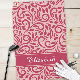 Monogram Golfer Name Chic Magenta Red Pink Girly Golf Towel