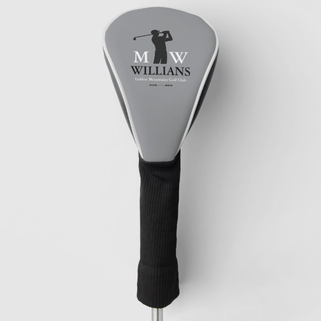 Monogram (Golfer Name & Initials) cool gray Golf Head Cover (Front)