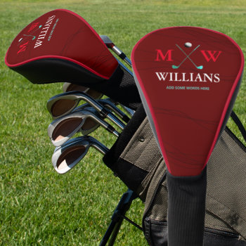 Monogram (golfer Name & Initials)  Dark Red Golf Head Cover by mixedworld at Zazzle