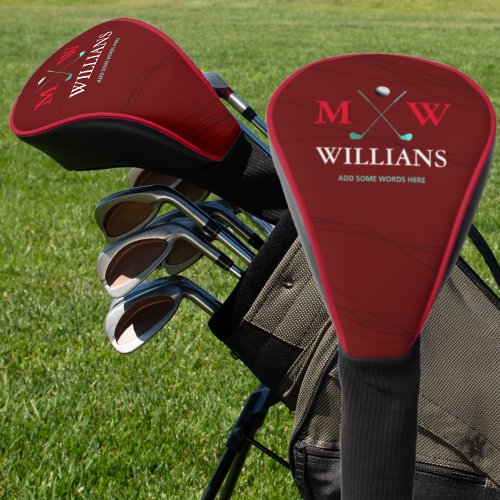 Monogram golfer name  initials  dark red golf head cover