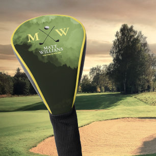 Monogram (golfer name & initials) yellow green golf head cover