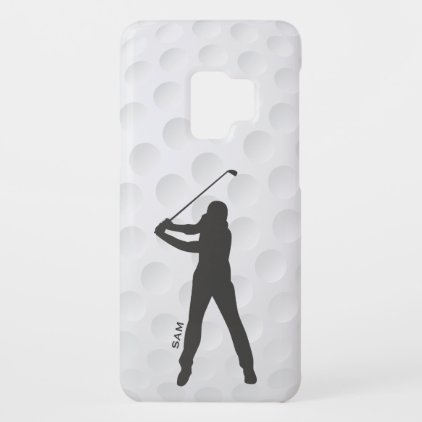 Monogram. Golfer Silhouette on Golf Ball Texture. Case-Mate Samsung Galaxy S9 Case
