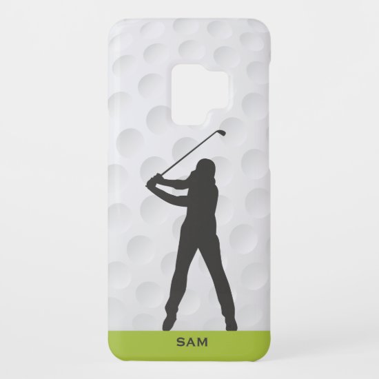 Monogram. Golfer Silhouette on Golf Ball Texture. Case-Mate Samsung Galaxy S9 Case