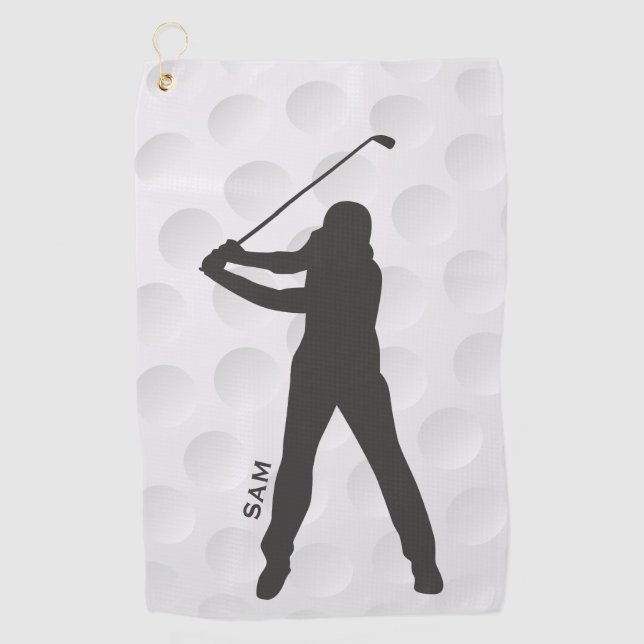 Monogram. Golfer Silhouette on Golf Ball Texture. Towel (Front)