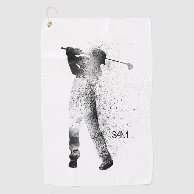Monogram. Golfer Silhouette Swing. Golf Towel (Front)