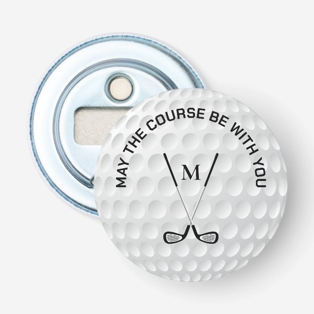 Monogram golfing crossed clubs custom text bottle opener (Front)