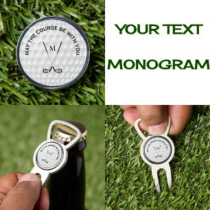 Monogram golfing crossed clubs custom text divot tool