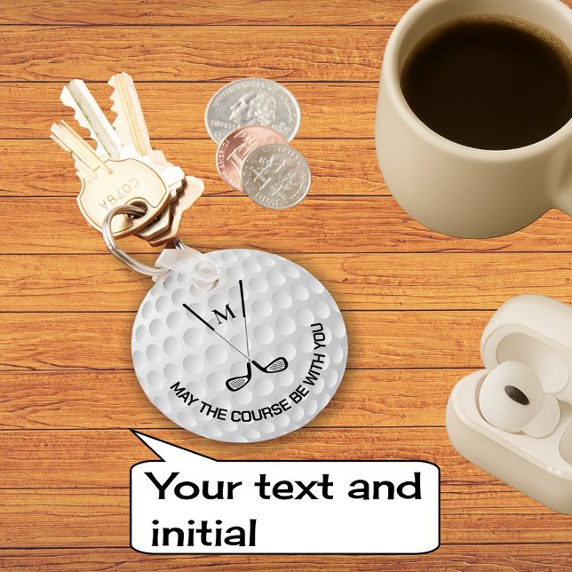 Monogram golfing crossed clubs custom text keychain (Personalize)