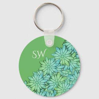 Monogram Gorgeous Modern Floral Green Keychain