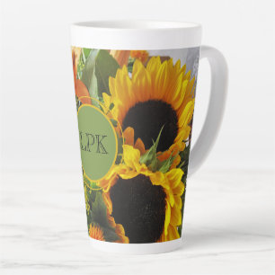 Monogram Gorgeous Sunflowers Print 17oz Latte Mug