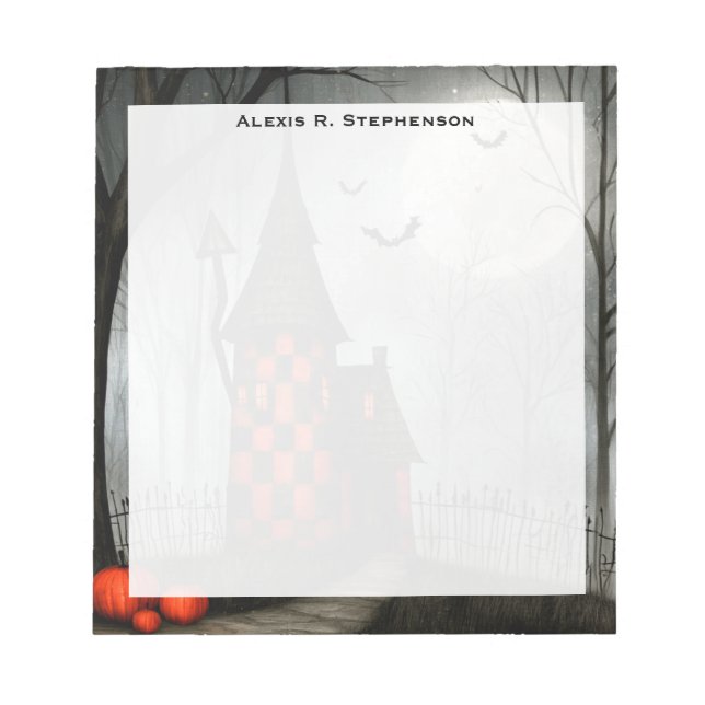 Monogram Gothic Checkerboard Halloween Tower Notepad (Front)